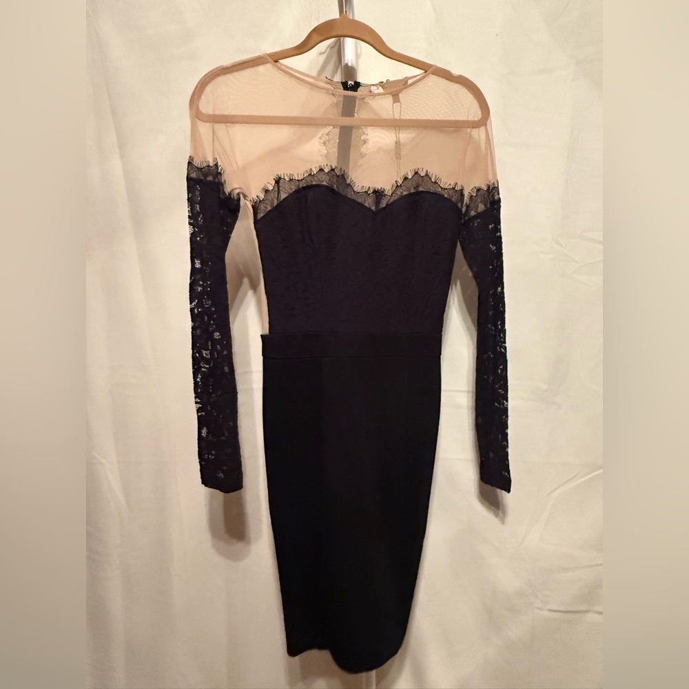 Alexia Admor Black Lace Long-Sleeve Sheer Yoke Dress